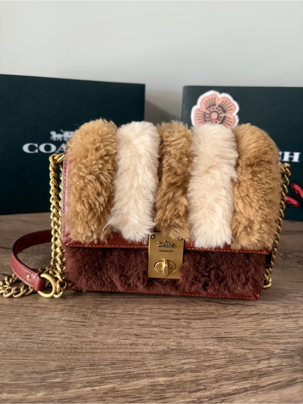 COACH Hutton Shearling Patchwork Crossbody/Shoulder Bag